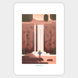 Retro Georgia Travel Poster Wall Art Print, Amicalola Falls Autumn Landscape Artwork for Living Room, Southern State Decor Gift Magnet